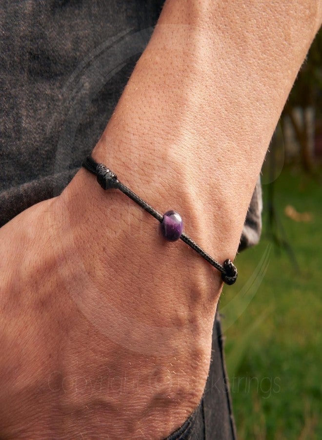 Luck Strings Gemstone Bead Wax Cord Bracelet for Men Women Unisex - Lapis Lazuli Carnelian Tigers Eye Black Tourmaline Rose Quartz Clear Quartz Amethyst Aventurine Beaded Bracelets (Amethyst) - Image 3